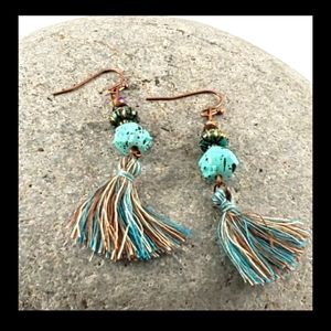 Turquoise Fashion Bead & Tassle Dangle Earrings